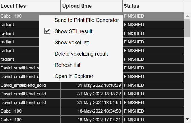 context menu