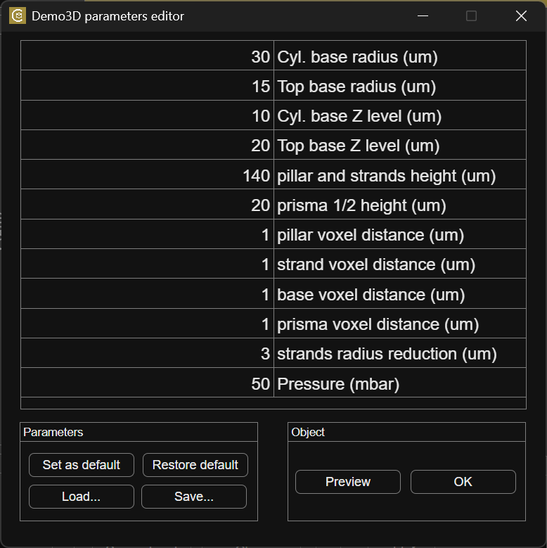 Demo3D parameters